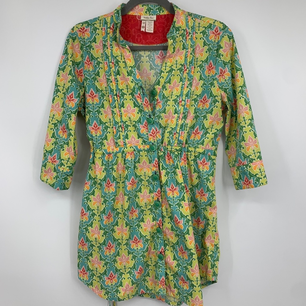 Matilda Jane womens small Green Acres blouse top cotton blend floral AT1594